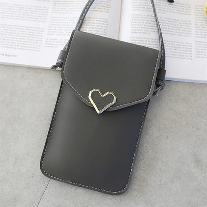 Women’s PU Leather Crossbody Bag with Transparent Touch Screen Wallet