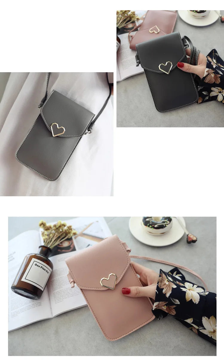 Women’s PU Leather Crossbody Bag with Transparent Touch Screen Wallet