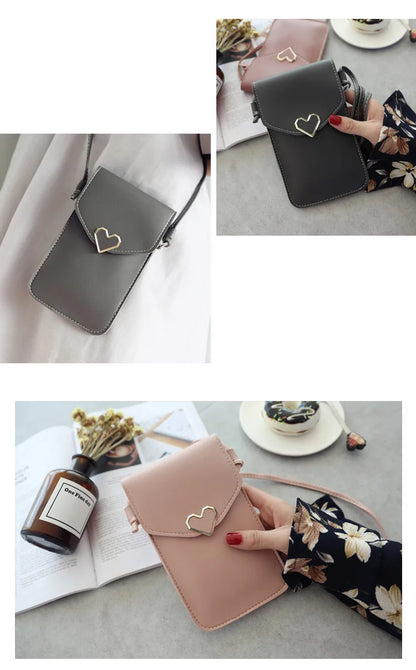 Women’s PU Leather Crossbody Bag with Transparent Touch Screen Wallet