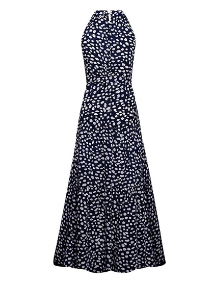 Fitshinling Bohemian Summer Maxi Dress Women Polka Dot Sleeveless Sundress Slim A Line Vintage Long Dresses Holiday Vestidos New
