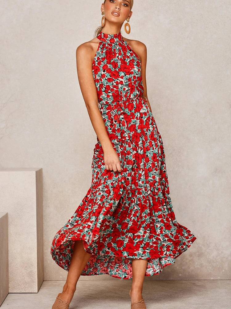 Fitshinling Bohemian Summer Maxi Dress Women Polka Dot Sleeveless Sundress Slim A Line Vintage Long Dresses Holiday Vestidos New