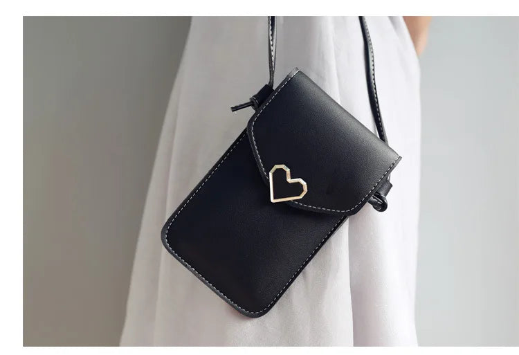 Women’s PU Leather Crossbody Bag with Transparent Touch Screen Wallet