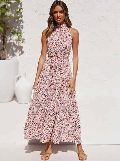 Fitshinling Bohemian Summer Maxi Dress Women Polka Dot Sleeveless Sundress Slim A Line Vintage Long Dresses Holiday Vestidos New