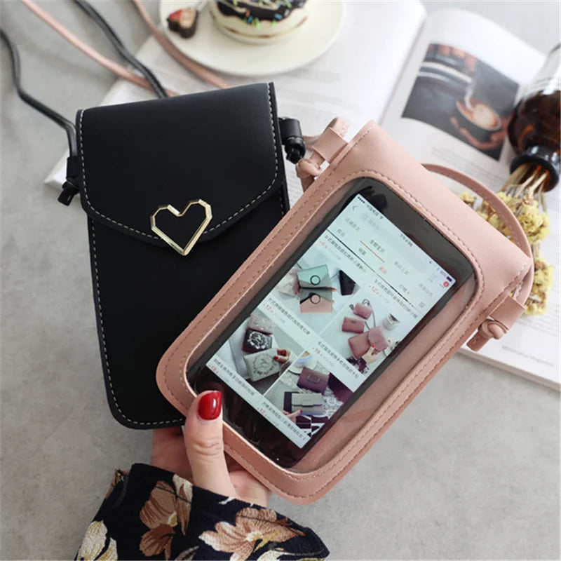 Women’s PU Leather Crossbody Bag with Transparent Touch Screen Wallet