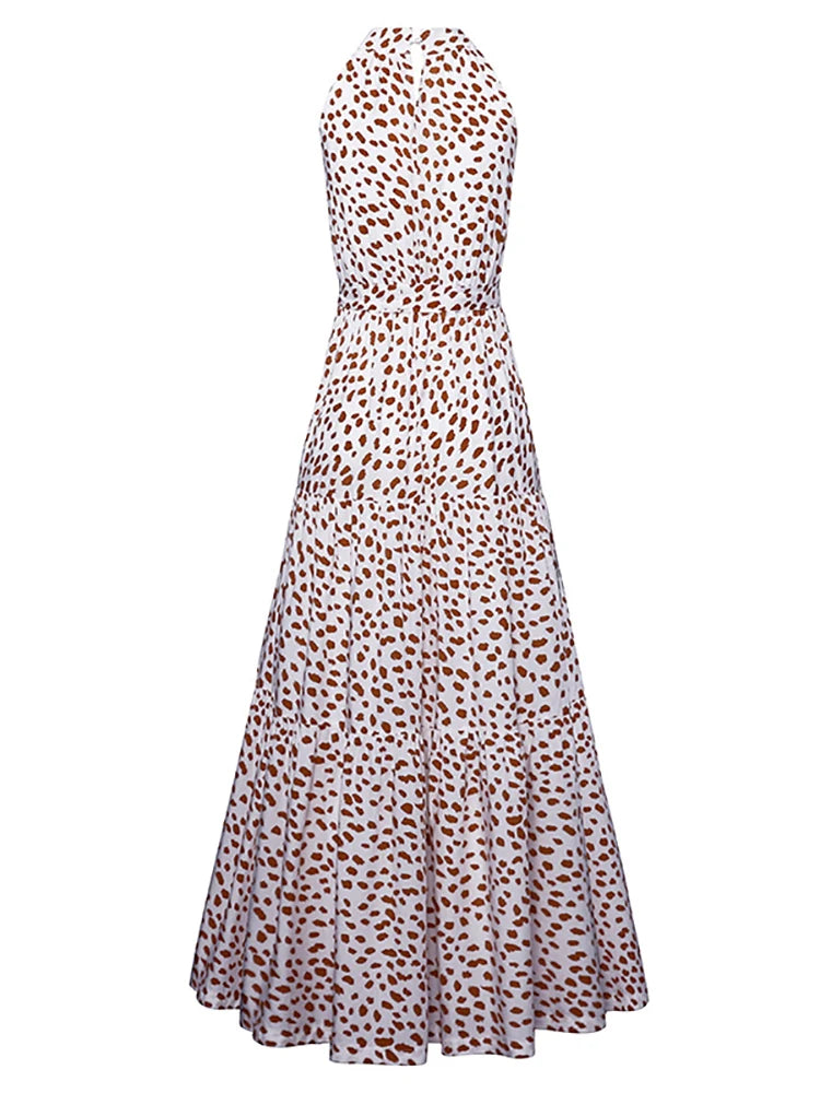 Fitshinling Bohemian Summer Maxi Dress Women Polka Dot Sleeveless Sundress Slim A Line Vintage Long Dresses Holiday Vestidos New