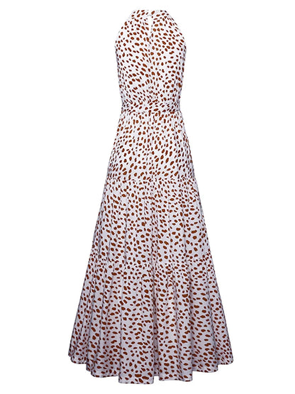 Fitshinling Bohemian Summer Maxi Dress Women Polka Dot Sleeveless Sundress Slim A Line Vintage Long Dresses Holiday Vestidos New