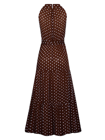 Fitshinling Bohemian Summer Maxi Dress Women Polka Dot Sleeveless Sundress Slim A Line Vintage Long Dresses Holiday Vestidos New