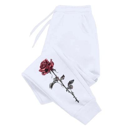 Rose Printed Trousers for Women Autumn Winter High Quality Drawstring Soft Jogger Pants Daily Casual Sports Versatile Sweatpants