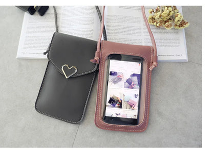 Women’s PU Leather Crossbody Bag with Transparent Touch Screen Wallet