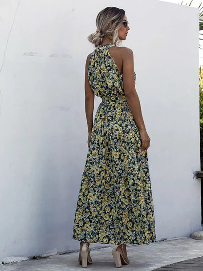 Fitshinling Bohemian Summer Maxi Dress Women Polka Dot Sleeveless Sundress Slim A Line Vintage Long Dresses Holiday Vestidos New