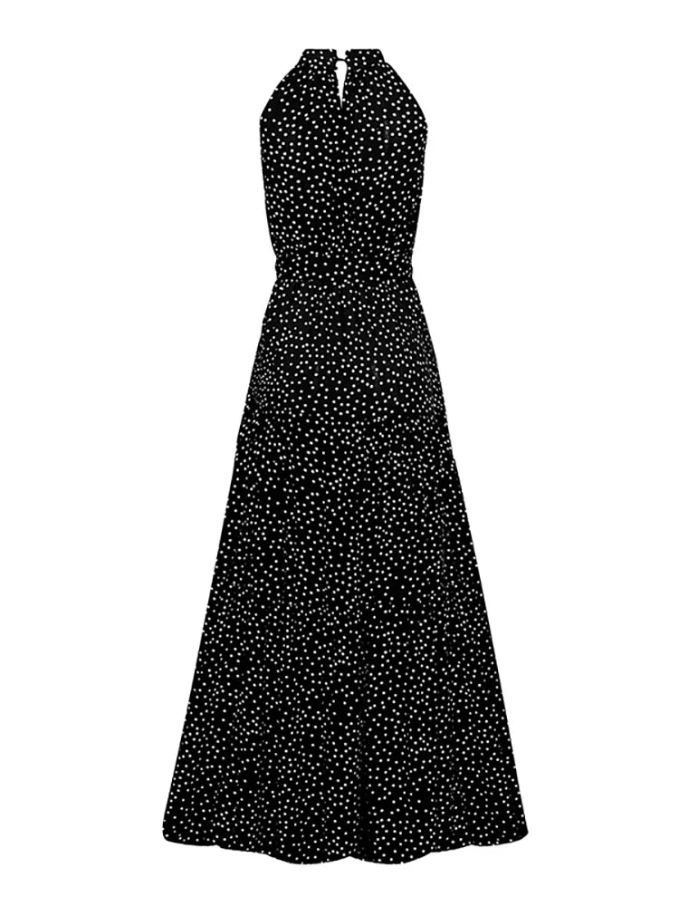 Fitshinling Bohemian Summer Maxi Dress Women Polka Dot Sleeveless Sundress Slim A Line Vintage Long Dresses Holiday Vestidos New