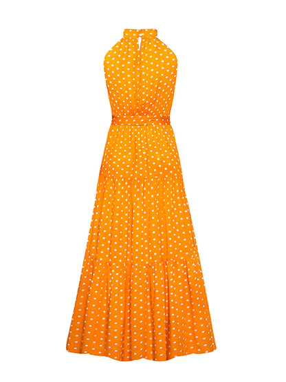 Fitshinling Bohemian Summer Maxi Dress Women Polka Dot Sleeveless Sundress Slim A Line Vintage Long Dresses Holiday Vestidos New